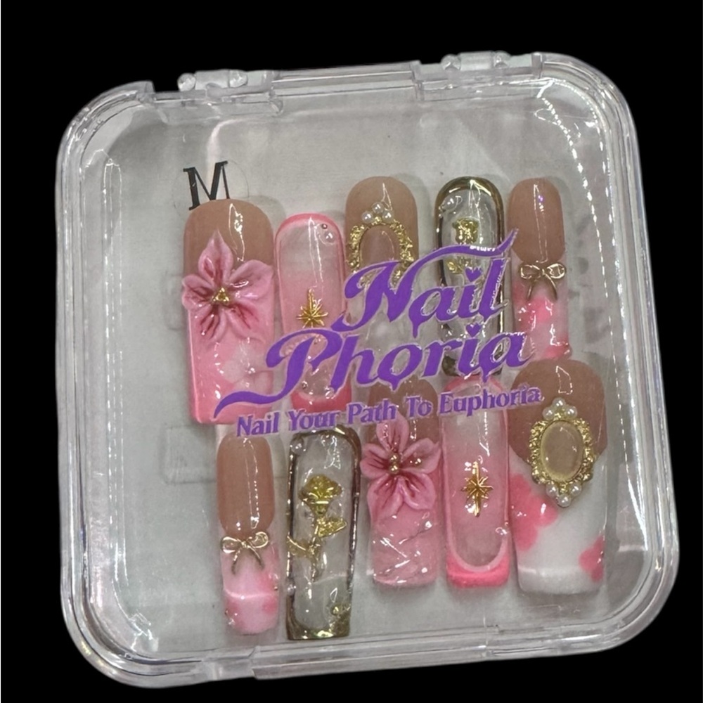 Pink and Gold Press-On Nails